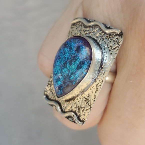 New Dichroic Glass 925 Silver Ring. - Picture 6 of 16
